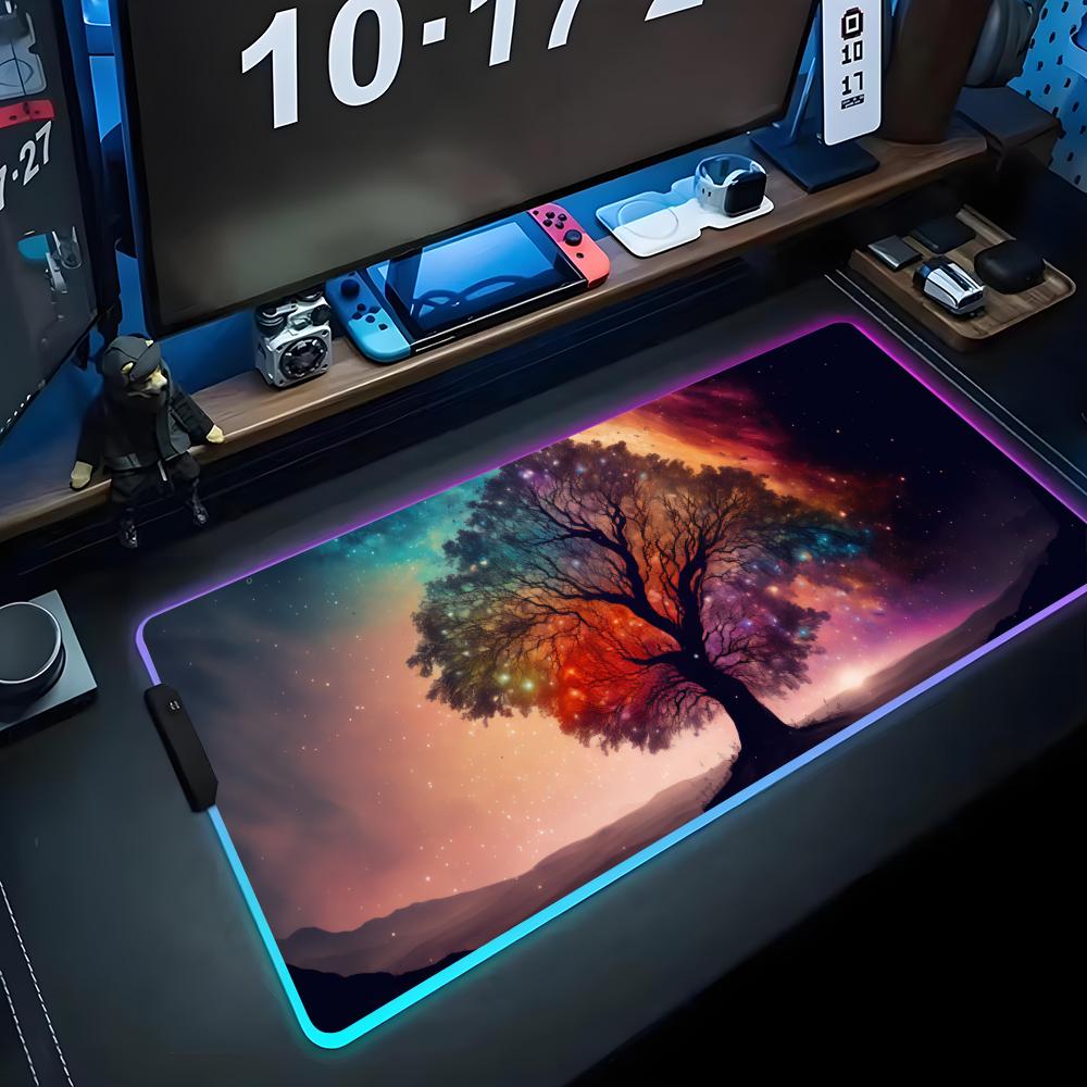Коврик для мыши Древо Жизни RGB Игровой коврик для мыши Большой светодиодный коврик Настольный коврик для ПК Светящийся коврик для мыши Большие коврики для клавиатуры Настольный ковер с подсветкой