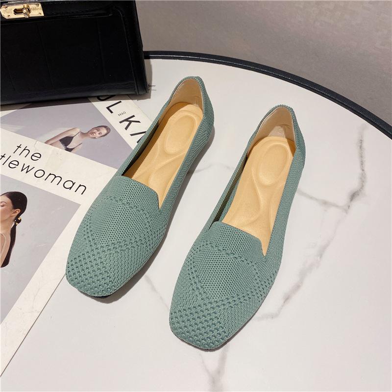 New Square Head Woven Geometric Pattern Soft Sole Shallow Mouth Knitted Shoes Flying Knitted Doudou Shoes