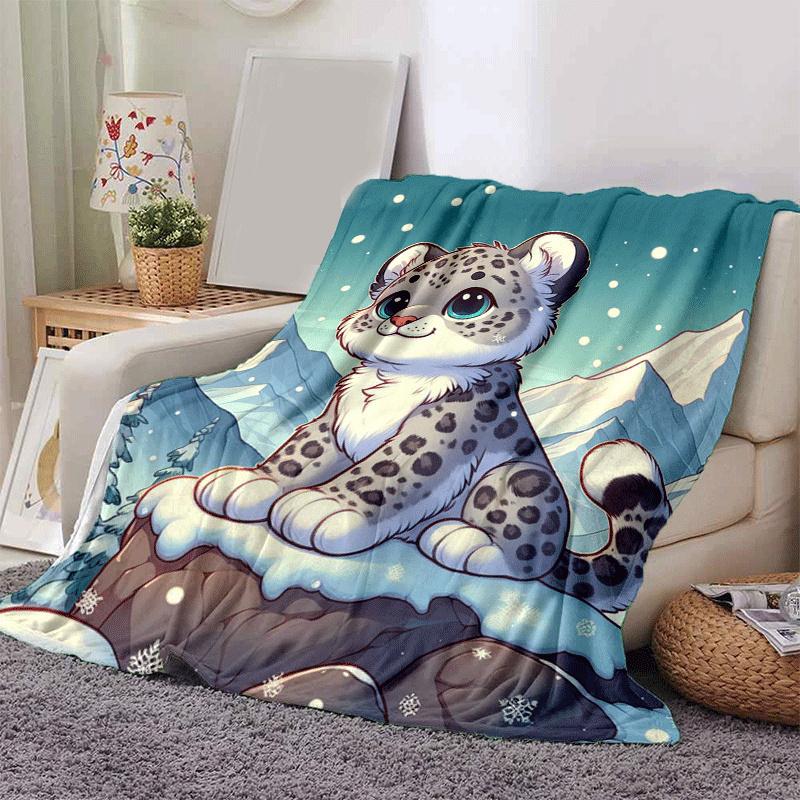 1pc Cute Animals Printing Lightweight Flannel Blanket, Comfortable and Warm Blanket, for Camping Sofa Bed and Couch Office, Gift