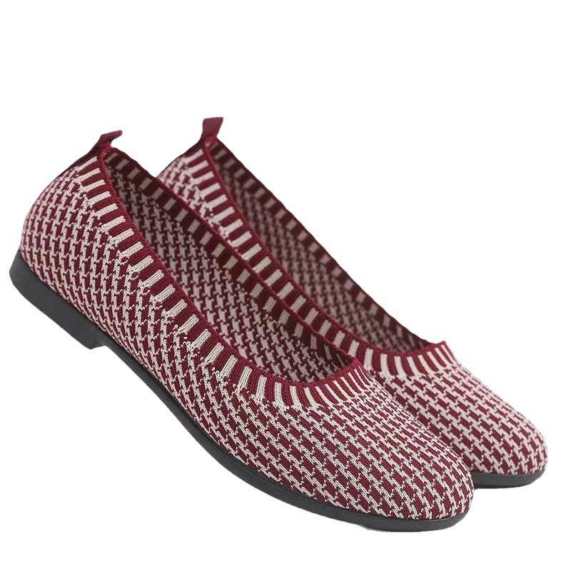 Женские одинарные туфли лето новые летящие тканые с мелким вырезом, на одной педали, повседневные ленивые туфли, плоские женские туфли, обувь для мамы