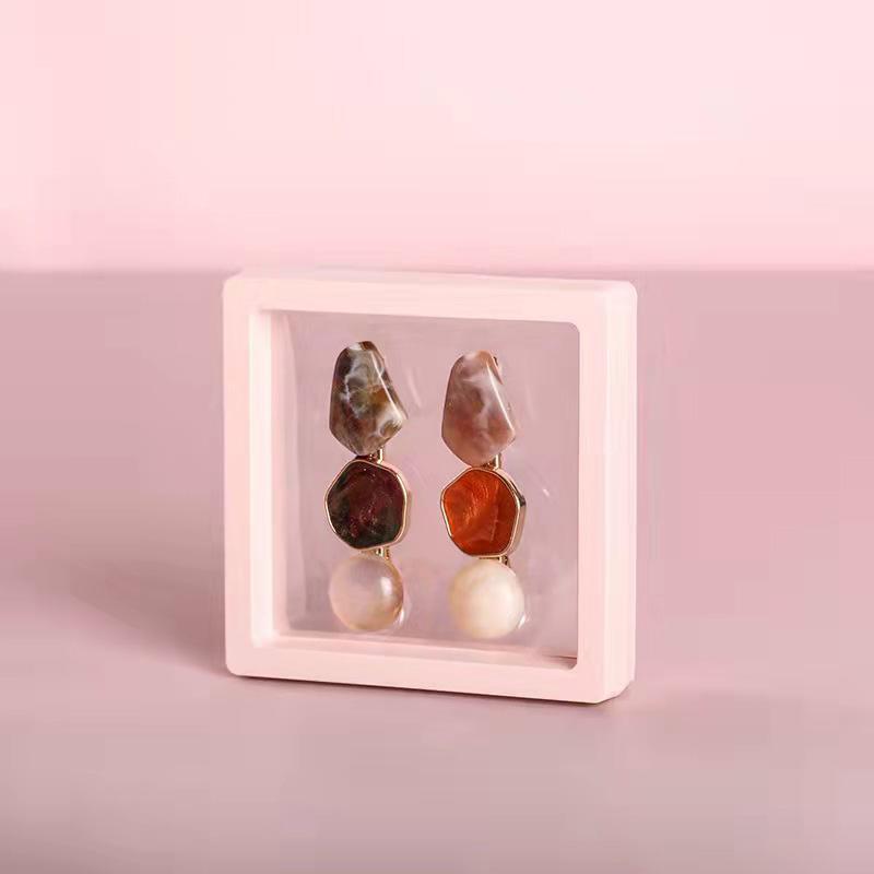 1Pc Frame Portable Jewelry Display Container Elastic Jewelry Case Dustproof Ring Casket Transparent Badge Storage PE Film