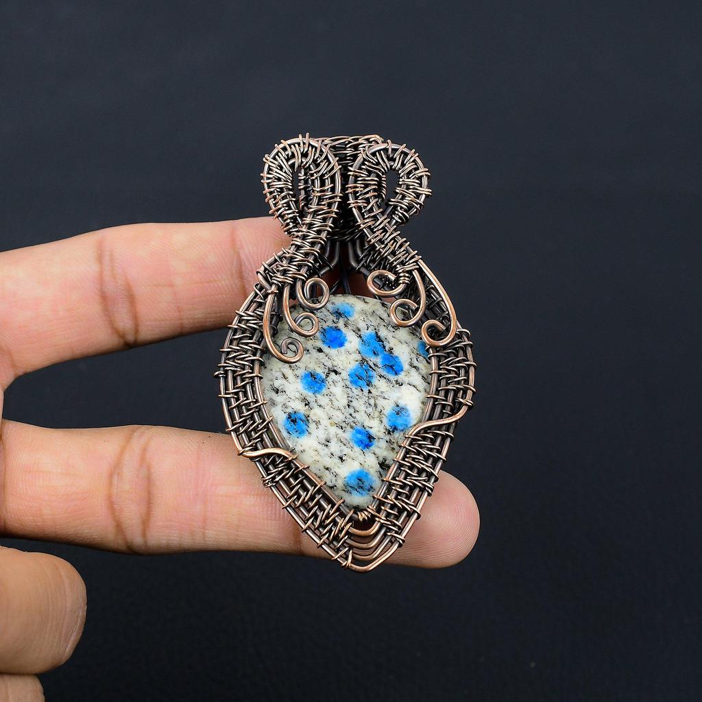 K2 азурит драгоценный камень чистая медная проволока обернутая подвеска ручной работы ювелирные изделия для подарка