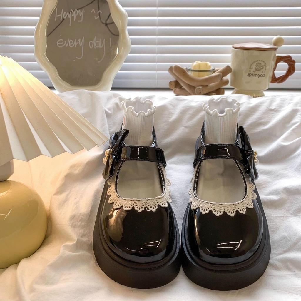 Туфли Мэри Джейн на платформе с липучкой 2025 лето новый французский милый универсальный с юбкой кружево маленькие кожаные туфли женские