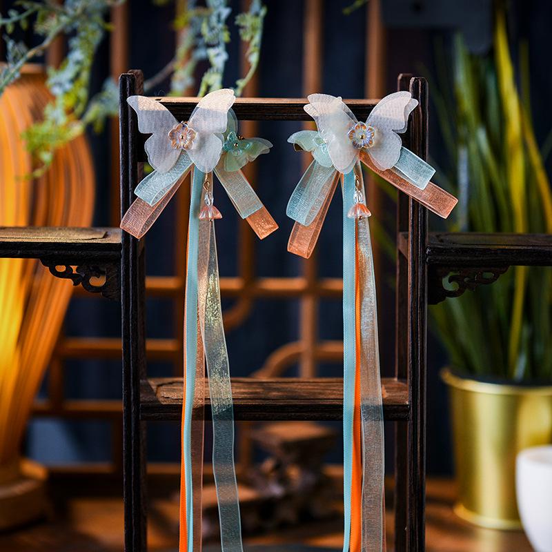 Детские аксессуары для волос в стиле ханьфу: Сказочная заколка-гребень с бабочкой и кисточками и набор заколок для волос с лентами