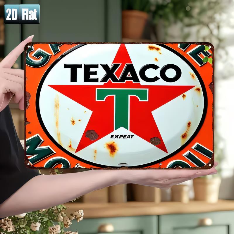 Tin Sign TEXACO D Retro Metal Wall Art Plaque Vintage Gas Station Garage Decor for Man Cave Home Bar Pub Gift for Road Trip O