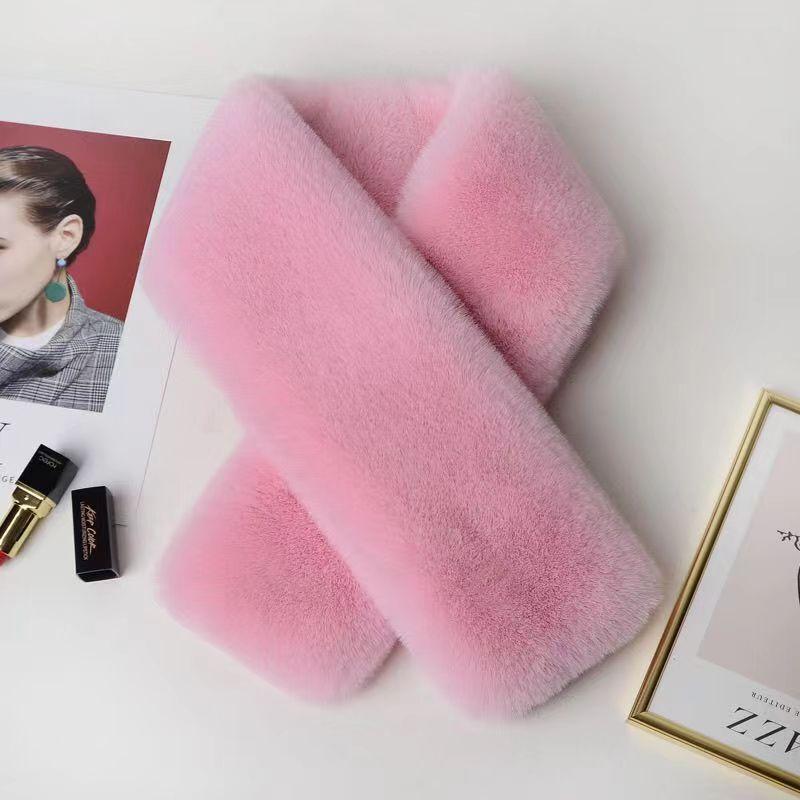 Женский зимний меховой шарф, однотонный, с крестиком, корейская версия, утолщенный, мягкий, плюшевый, воротник, рождественский шарф