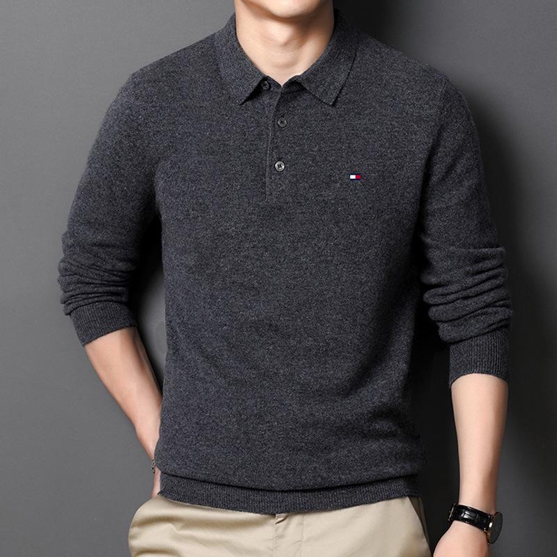 Tommy Men's Knit Wool Sweater, Lapel Polo - Spring/Autumn Casual for All Ages