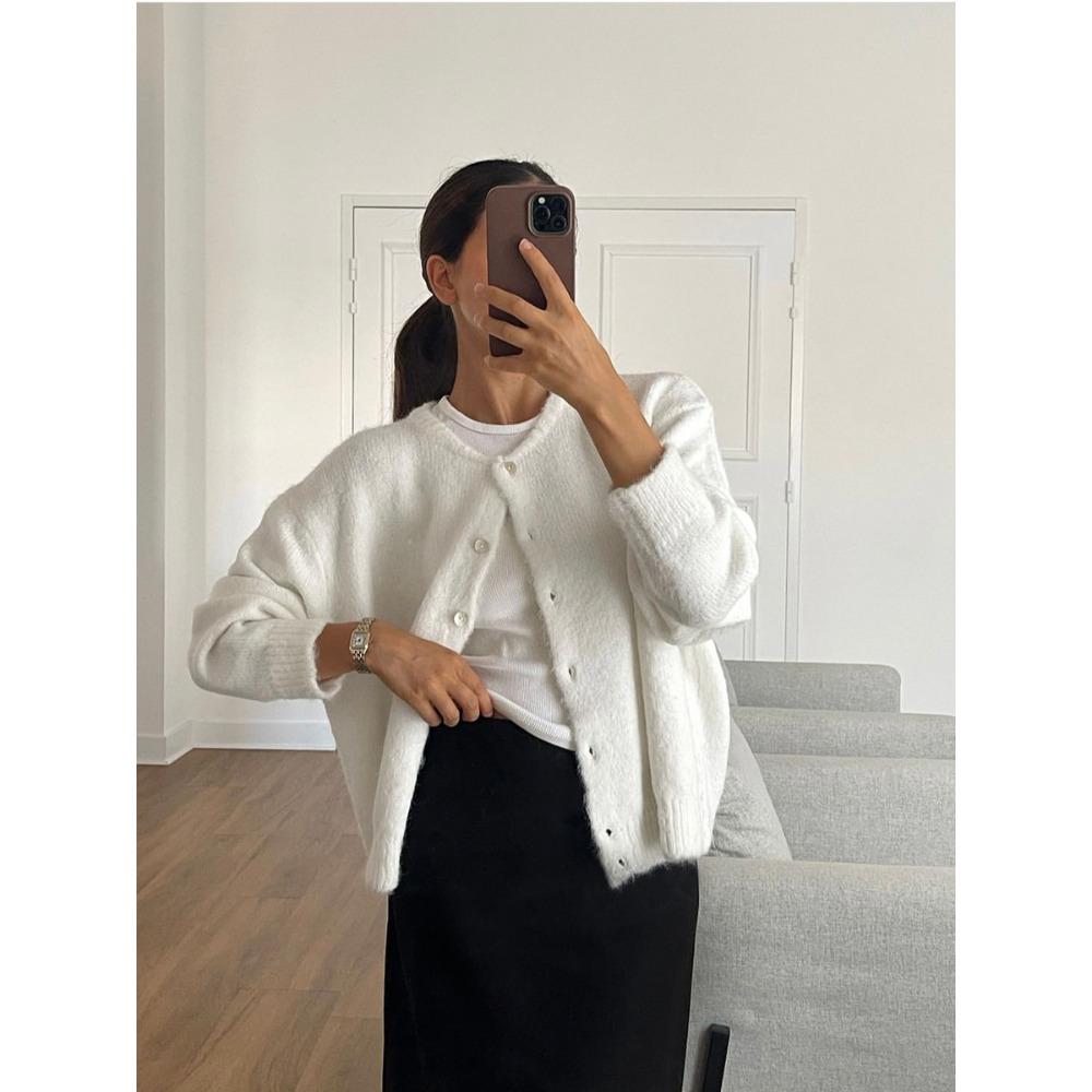 Hirsionsan элегантный свитер с длинным рукавом для женщин 2025 новый шерстяной однобортный женский повседневный кардиган мягкий гибкий трикотажный пиджак