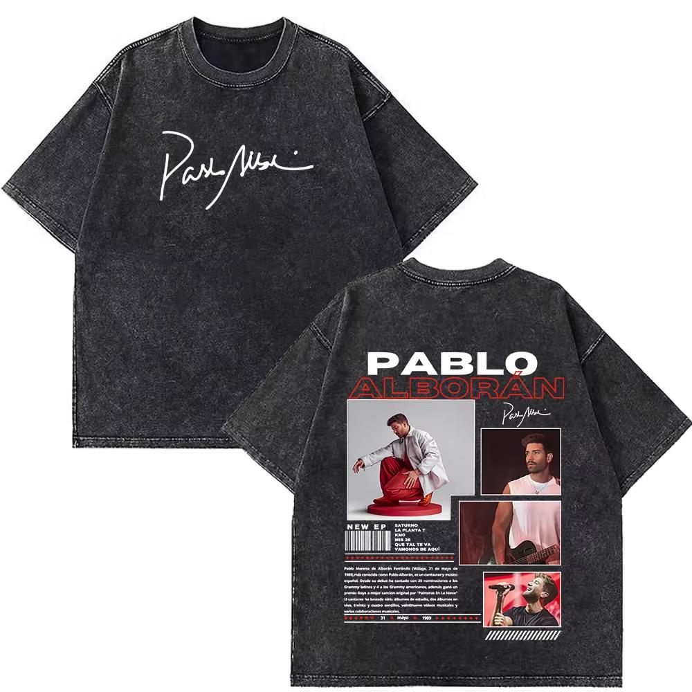 Singer Pablo Alborán Global Tour Kmo 2026 Print Washed Vintage T Shirts Mens Women Hiphop Casual Oversized Streetwear T Shirts