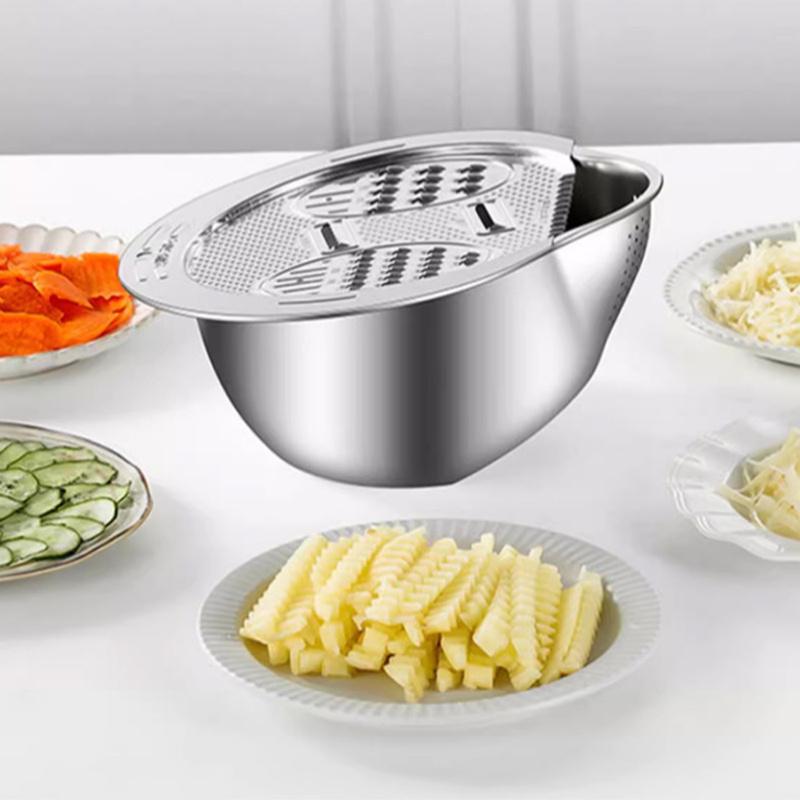 Stainless Steel Multi Purpose Kitchen Strainer, Ergonomic Design for Washing Rice, Fruits, Vegetables, Durable Drain Basket with Fine Mesh Filter,