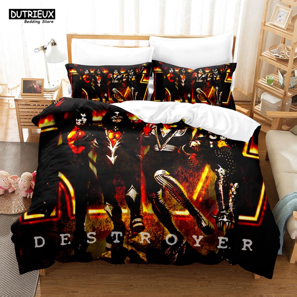 Kiss Band Bedding Set Single Rock Band Duvet Cover Double Queen King Twin Size For Boys Adults Soft Duvet Cover Set Gift