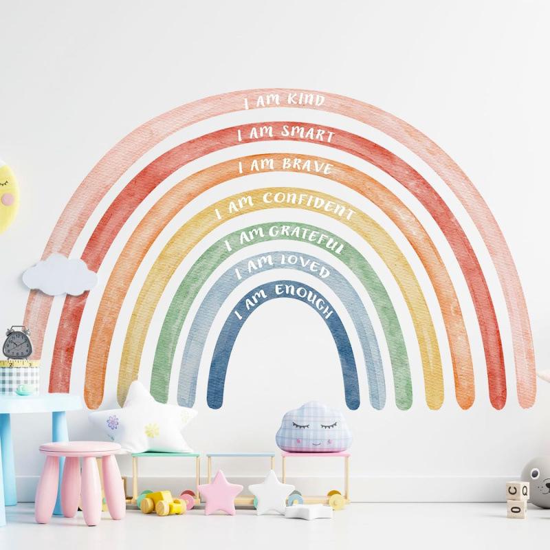 Large Rainbow Wall Decals Boho Stars Dots Peel and Stick Wall Stickers for Kids Room Bedroom Retro Home Decor