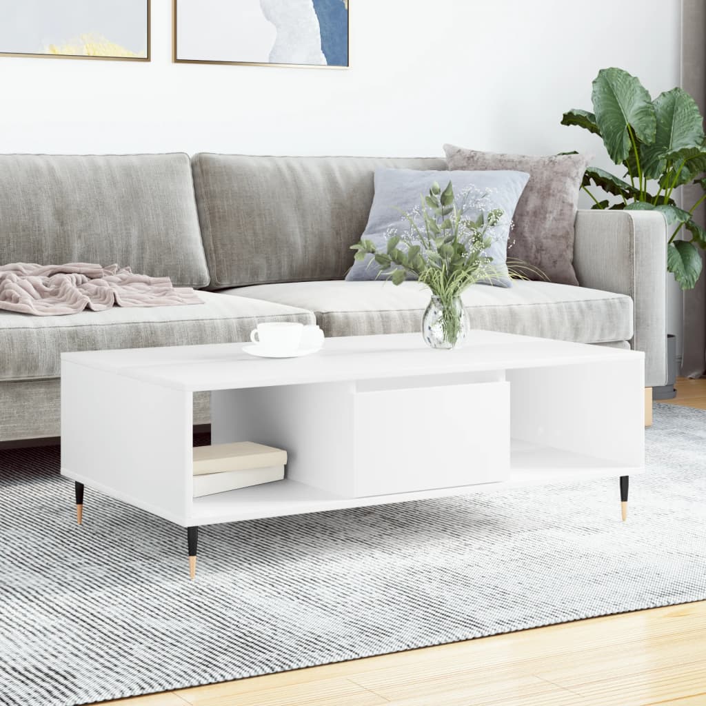 Coffee Table, White, 104x60x35 Cm, Wood-based Material