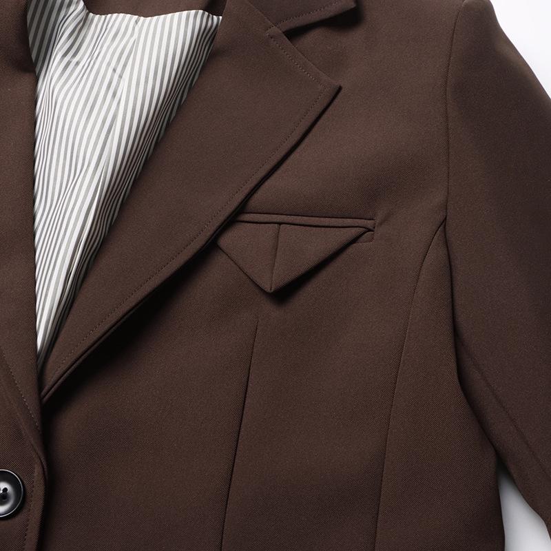 British Commuter Style Solid Color Lapel Long Sleeve Suit Jacket for Women - 2025 Spring Collection