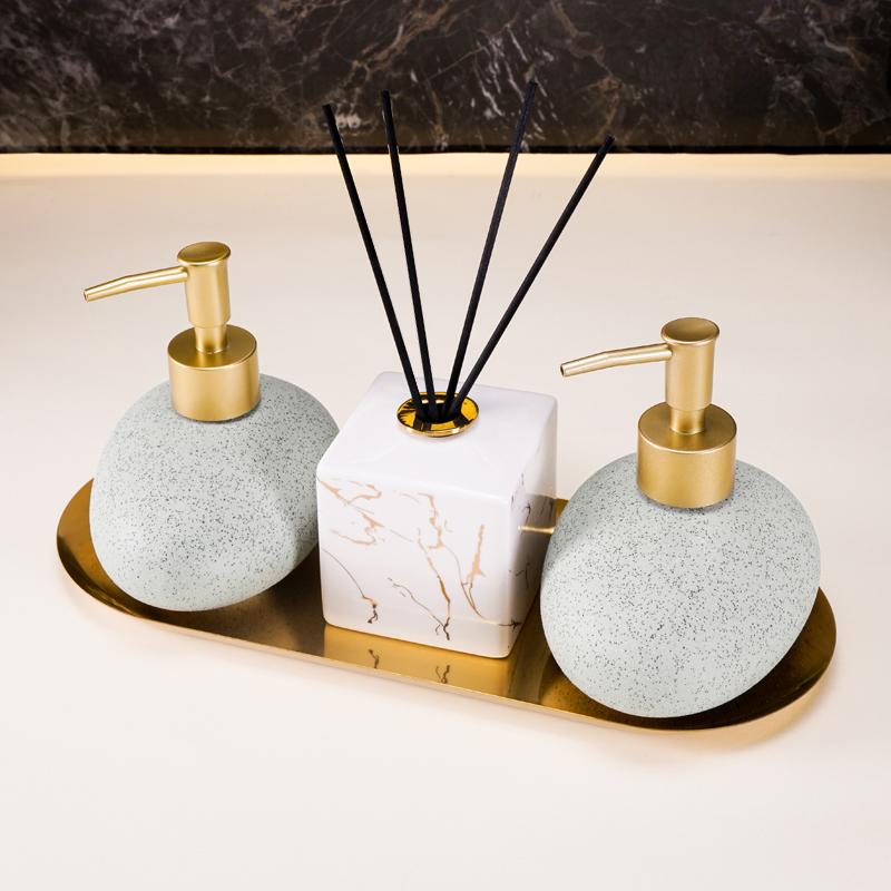 European-style Ceramic Stone Lotion Bottle Aromatic Container High-end Soap Dispenser Home Shampoo Shower Gel Storage Bottle New
