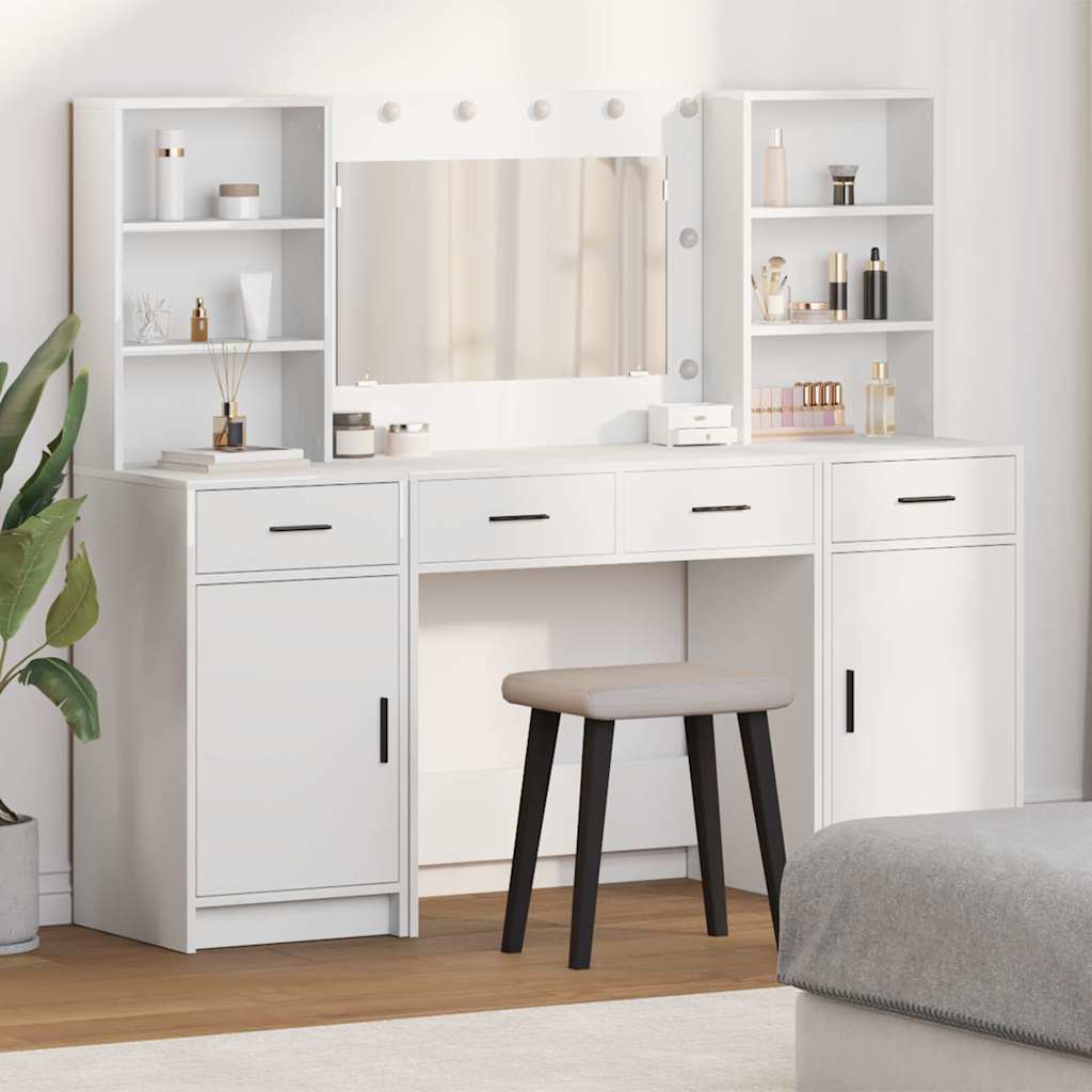 Makeup Vanity Set with LED Lights and Drawers 3 pcs White Wood based Material