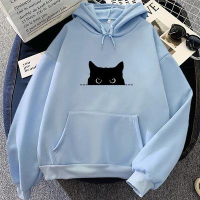 Черный кот Взгляд мультфильм толстовка с капюшоном аниме принт милый свитшот Funko Pop повседневная одежда Moletom Kawaii пуловеры мягкие удобные