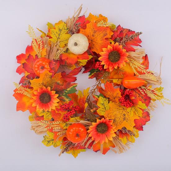 Pumpkin Wreath Sunflower Maple Leaf Decor Artificial Garland Seasonal Atmosphere Thanksgiving Harvest Festival Decor