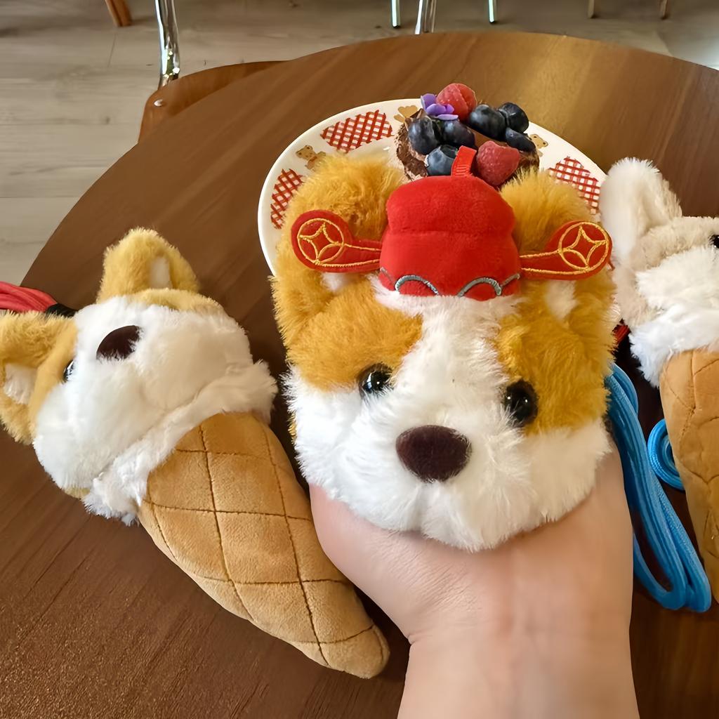 Плюшевый кулон Корги Мороженое в рожке Набивная брелок-брелок Кавайный подвеска для рюкзака Держатель для ключей автомобиля Декор Игрушки Креативные подарки на день рождения