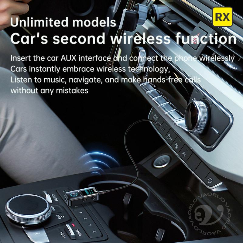 VAORLO 4 In 1 Bluetooth 5.4 Audio Receiver Transmitter 3.5MM AUX TF Card Play Stereo Music LED Display Wireless Adapter With Mic For Car TV PC