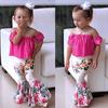 2Pcs Toddler Baby Kids Girls Solid Off Shoulder Tops+Floral Pants Set Outfits