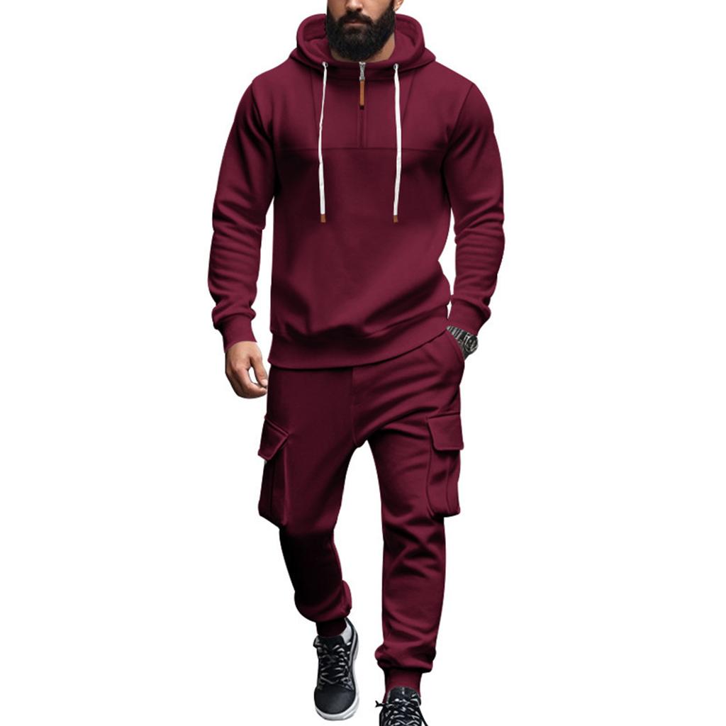 Men Leisure Hooded Hood Hoodie Trousers Adding Fleece Loose Hoodie Set
