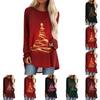 Women's Fashionable Loose Mid-length Round Neck Pullover Christmas Printed Raglan Sleeves Long-sleeved Casual Top