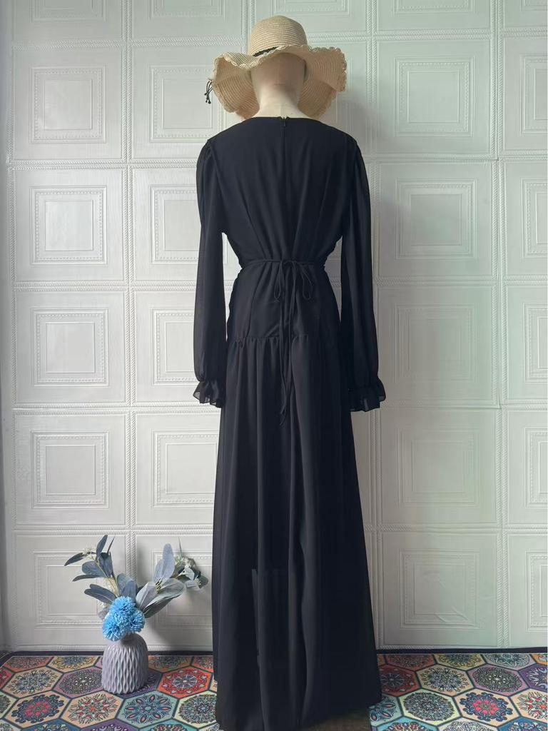 Весеннее шифоновое черное платье в европейском и американском стиле для женщин 2025