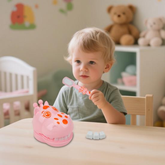 Детский стоматологический игровой набор Интерактивная модель зубов со зубной щеткой Забавная игрушка-стоматолог в форме жирафа для ролевых игр Обучение гигиене полости рта