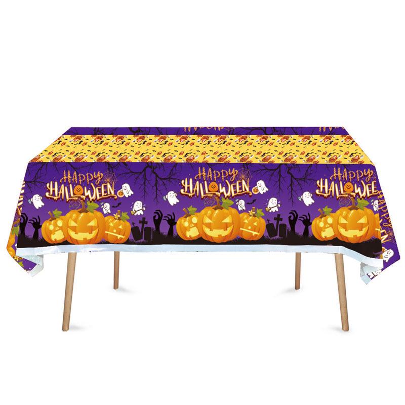 Halloween Fright Night Tablecloth: Pumpkin Ghost Castle Design, Disposable PE Material