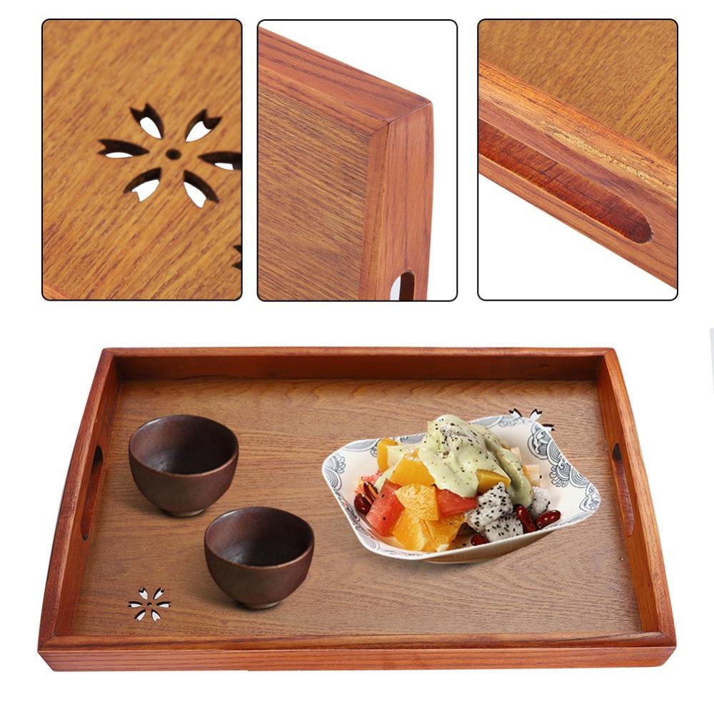 Solid Wood Tea Serving Tray Handcrafted Finish Cherry Blossom Tray Food Serving