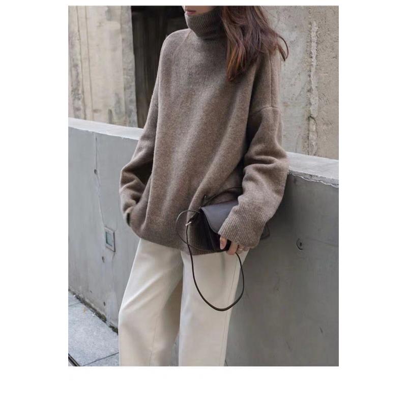 Свитер с высоким воротником, свободный повседневный женский толстый теплый клетчатый пуловер, однотонная базовая рубашка, простая одежда для поездок на осень и зиму