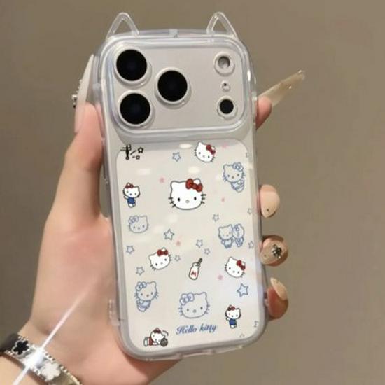 Прозрачный чехол для телефона с ушками кошки Hello Kitty для Apple 17PRO/16/15/13 Pro Max/12
