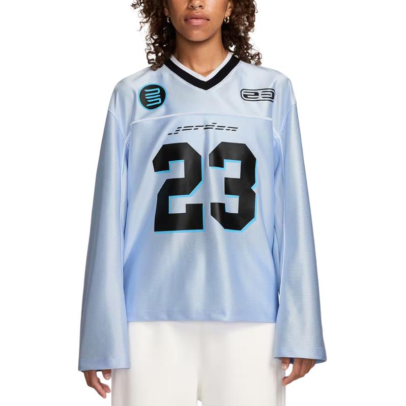 Jordan Wj Длинный рукав Джерси Удобный V-образный вырез Пуловер Женский Топы Синий HF9460-407