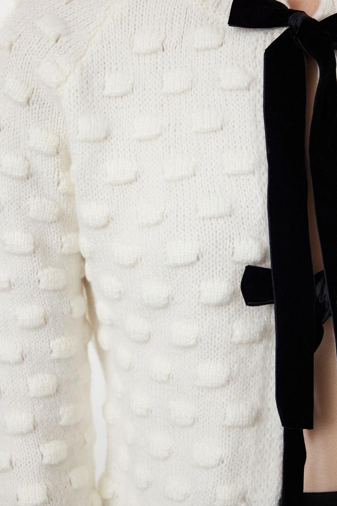 Женский элегантный кардиган цвета экрю, укороченный кардиган с мягкой текстурой и бантом из трикотажа