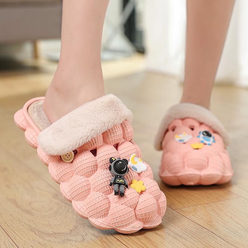 Модные зимние тапочки унисекс для женщин, домашние тапочки, мужские тапочки с пузырьками, массажные личи, дизайнерские теплые флисовые мужские сабо