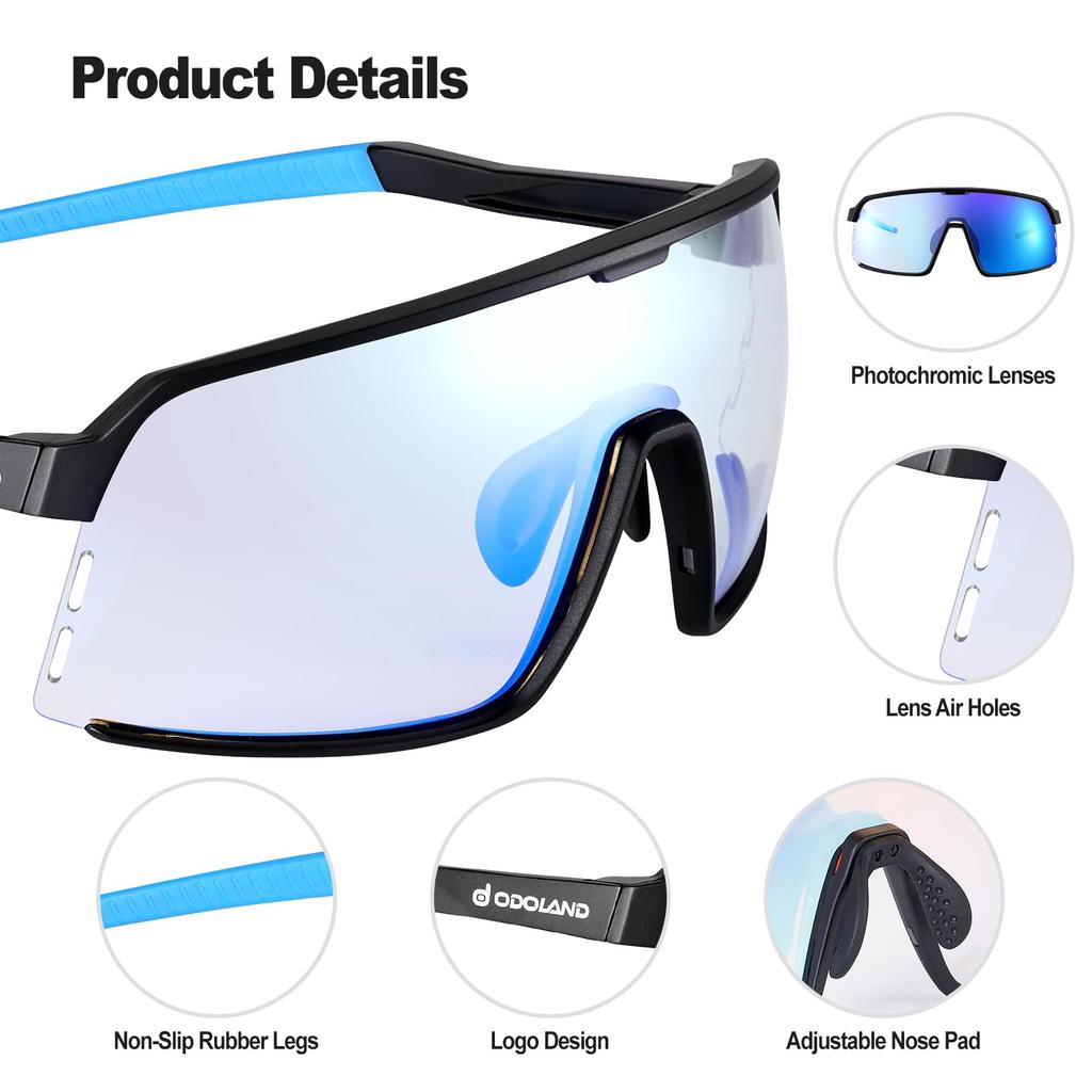 Photochromic Automatic Sports Case Color Changing Day and Night UV400 UV Cloudy Night Blue [Odoland] Sunglasses, Photochromic, Sunglasses, Included,