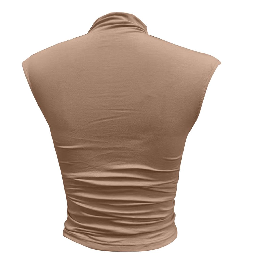 Женский повседневный однотонный топ-майка с полувысоким воротом, облегающий, без рукавов, универсальный