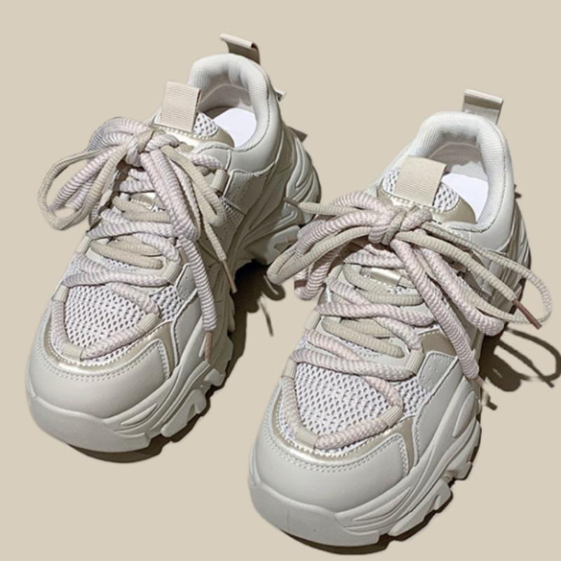 Spring New Women Lolita Thick Sole Korean Version Tall Dad Shoes Breathable Solid Color Versatile Sports Shoes Casual Shoes