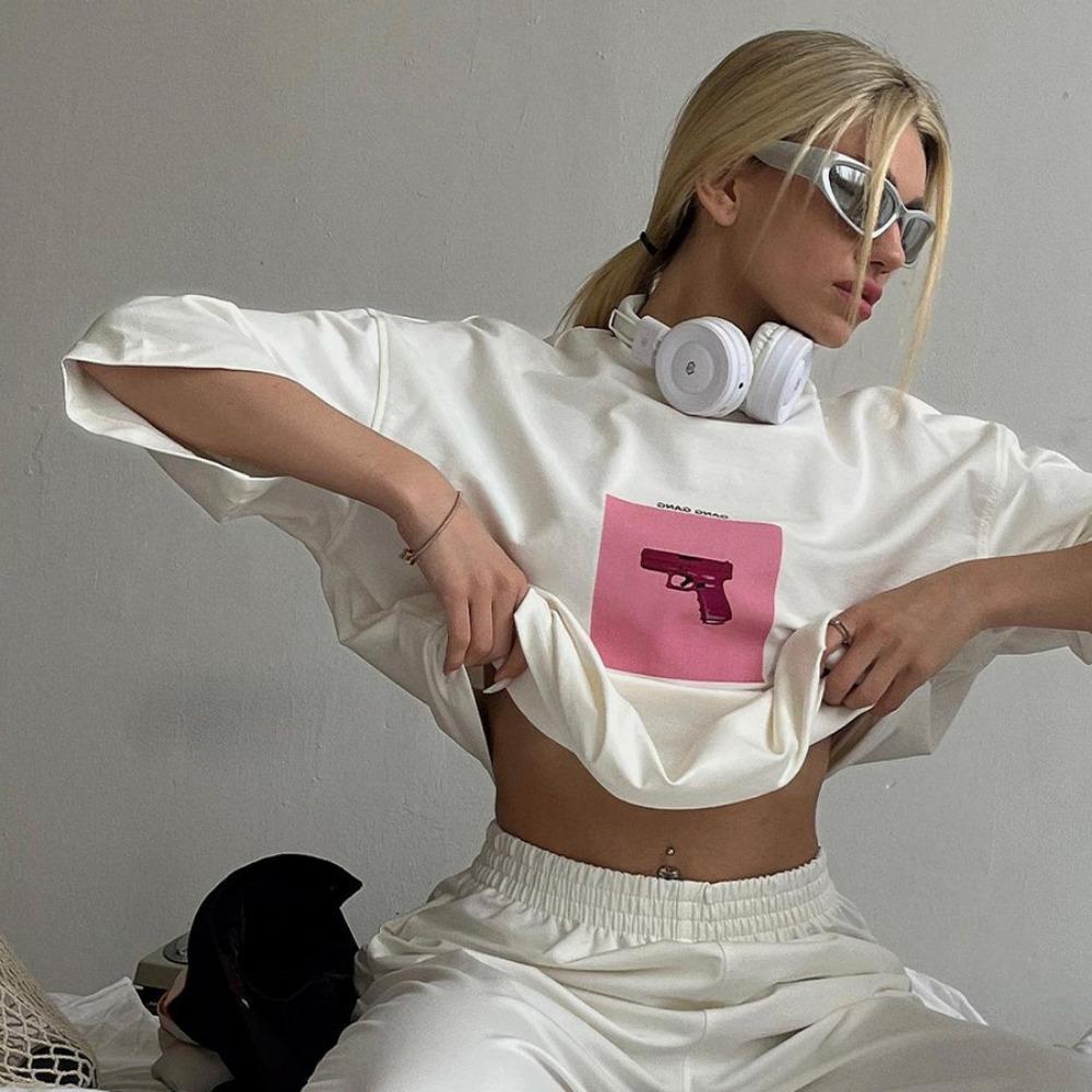Футболка Hirsionsan Oversize Graphic T Shirt Women 2025 Summer Cotton Crewneck Short Sleeve Tees Female Casual Loose Higt Street Top