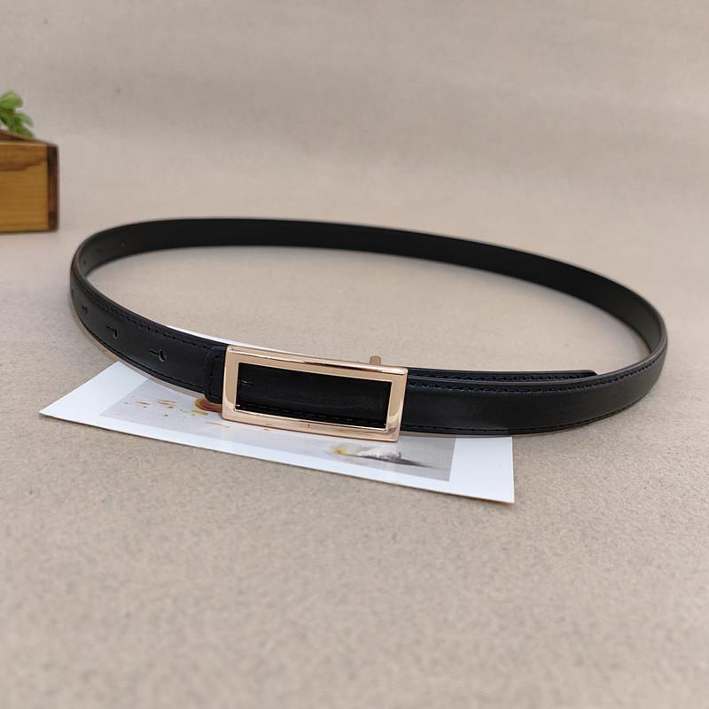 Classic Leather Skinny Belt For Women With Gold Buckle For Casual Wear