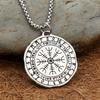 Vintage Nordic Compass Pendant Necklace Stainless Steel Viking Runes Vegvisir Amulet Necklaces for Men Fashion Icelandic Jewelry