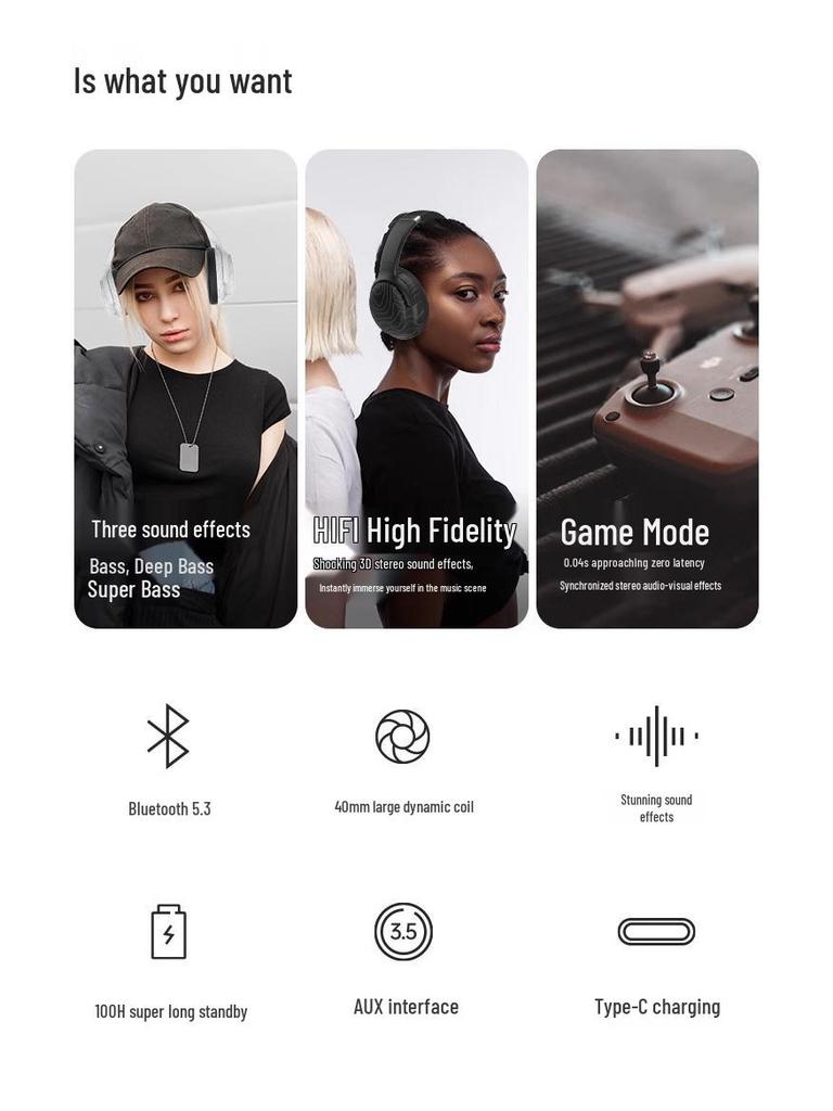 VJE906 Полноразмерные Bluetooth-наушники True Wireless с несколькими звуковыми эффектами для мобильных игр.