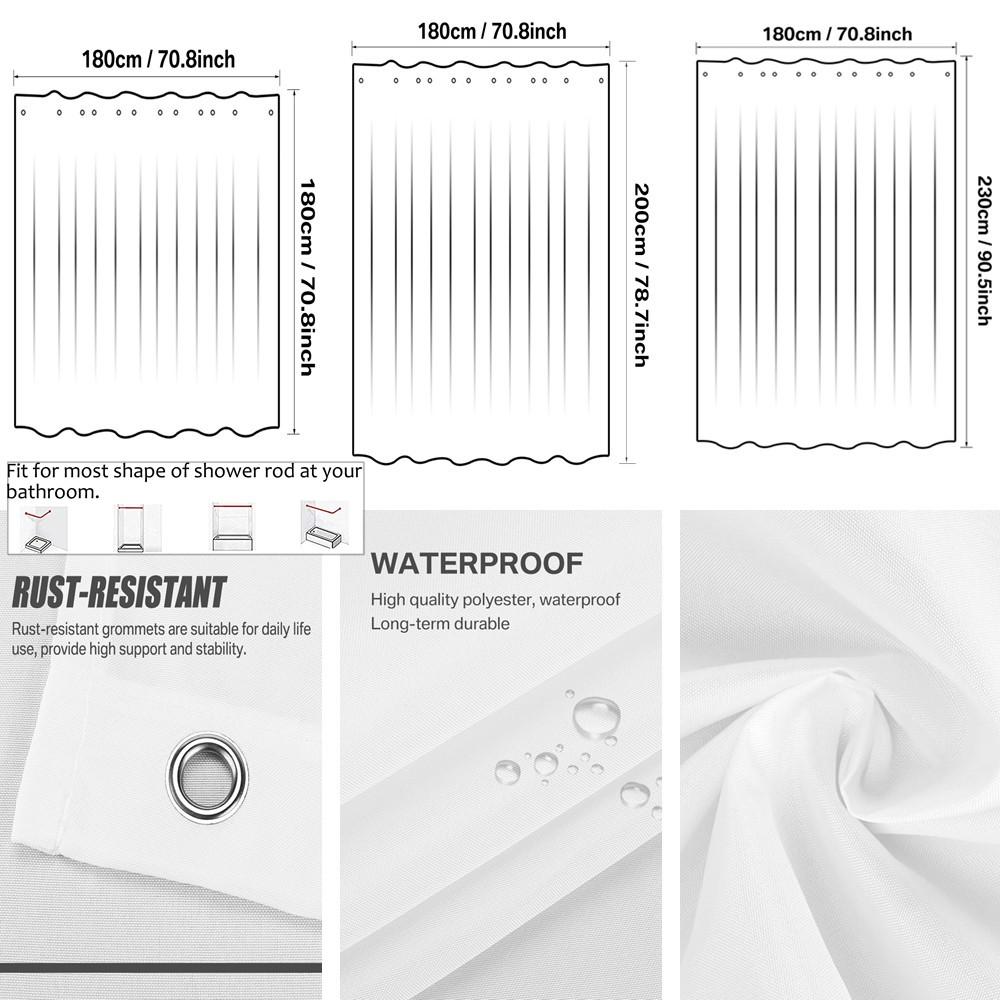 Твердая прочная ткань для занавески для душа, водонепроницаемая занавеска для ванной комнаты, длинная, размер 230/200 см, цвет черный, белый, серый, коричневый, синий