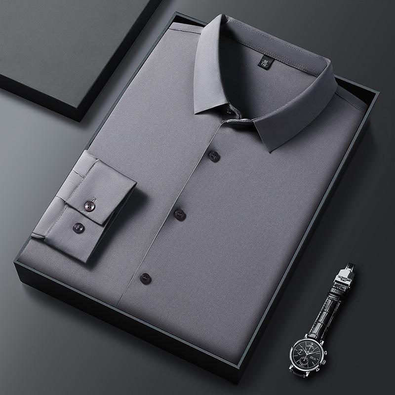 Весенняя мужская бесшовная немнущаяся рубашка в стиле business casual с длинным рукавом