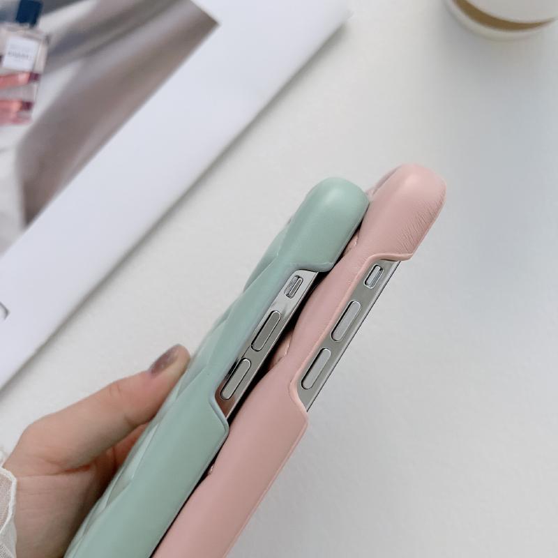 Luxury Solid Color Leather Rhombus Up and Down Not Bordered Phone Case For iPhone 16 Pro Max 14 11 12 13 15 Pro Max Bumper Cover