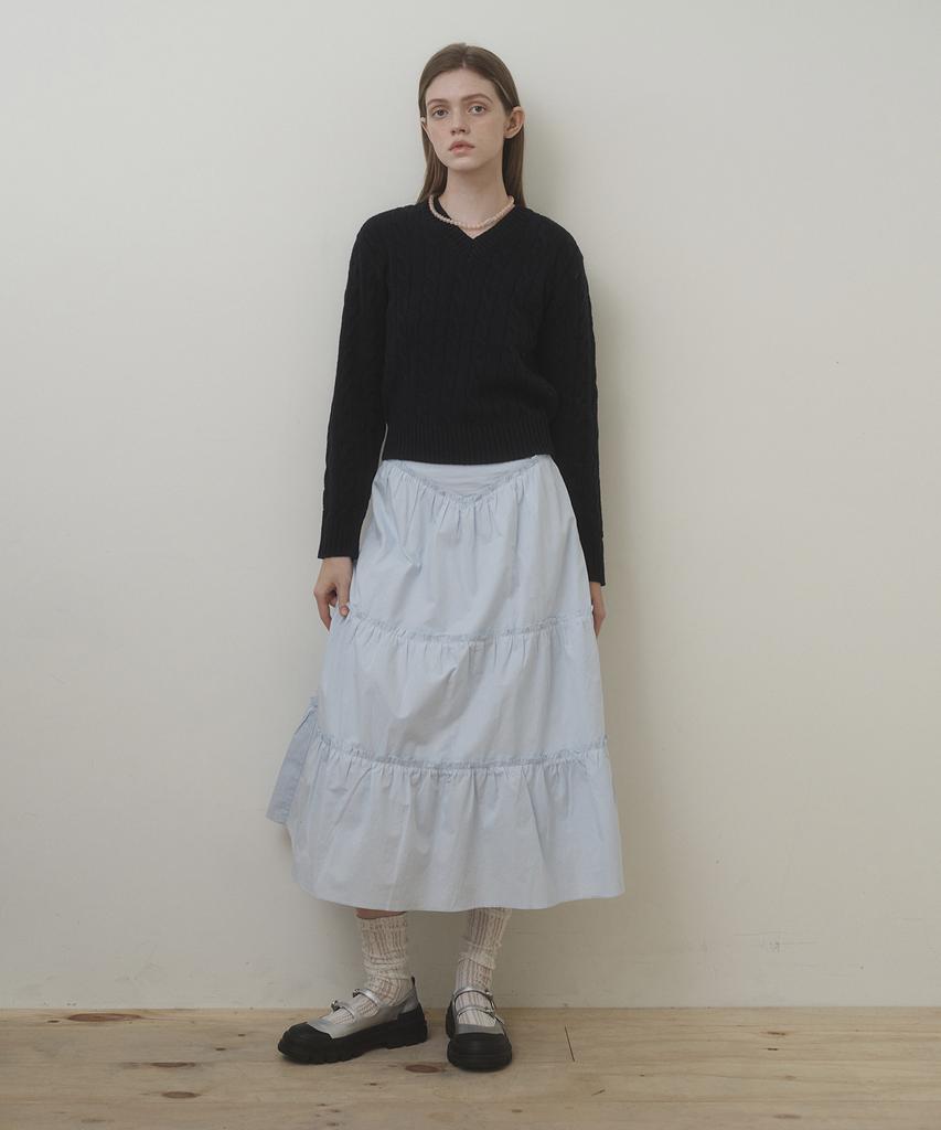 Belloel Shirred Long Skirt Sky