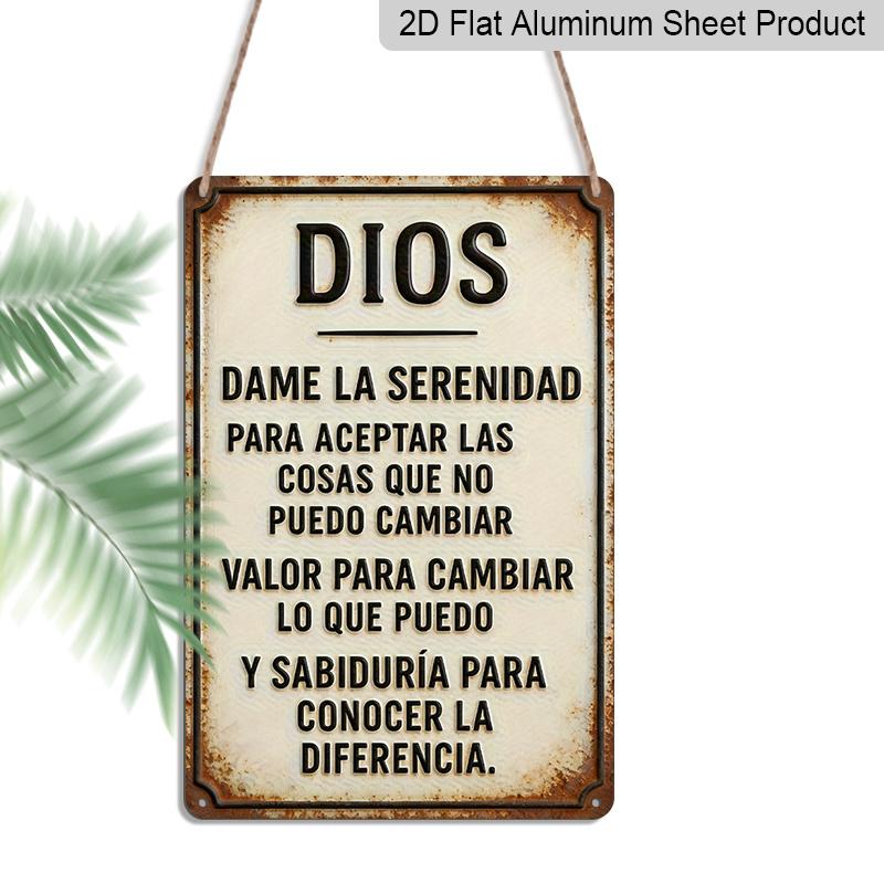 2D Flat, 1pc Spanish Serenity Prayer Metal Hanging Sign, 12x8 Inch (30x20cm) Rustic Aluminum Sign for Home, Church, Cafe, Bar - Easy Hanging