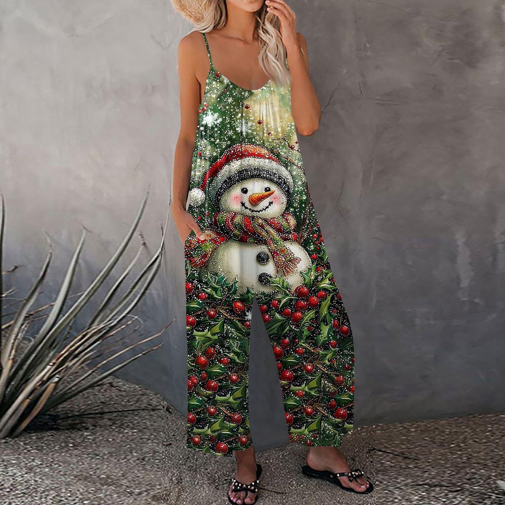 Женский рождественский принтованный комбинезон, свободный, с регулируемыми подтяжками