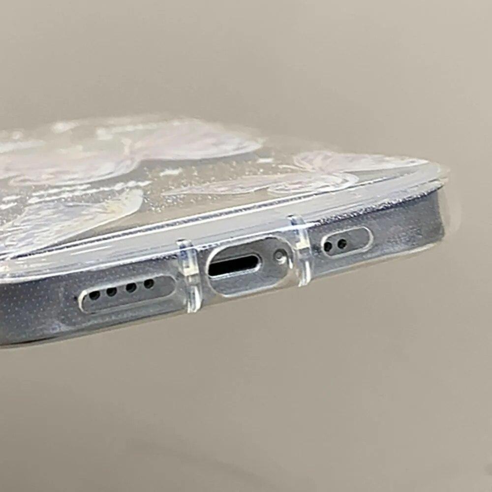 Роскошный прозрачный мягкий чехол с бабочкой и блестками для iPhone 15 14 13 12 11 Pro Max XR XS X 7 8 Plus, силиконовый чехол с ремешком-цепочкой